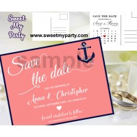 Anchor Wedding Save the Date cards,Navy blue coral Wedding Save the Date, (00f)